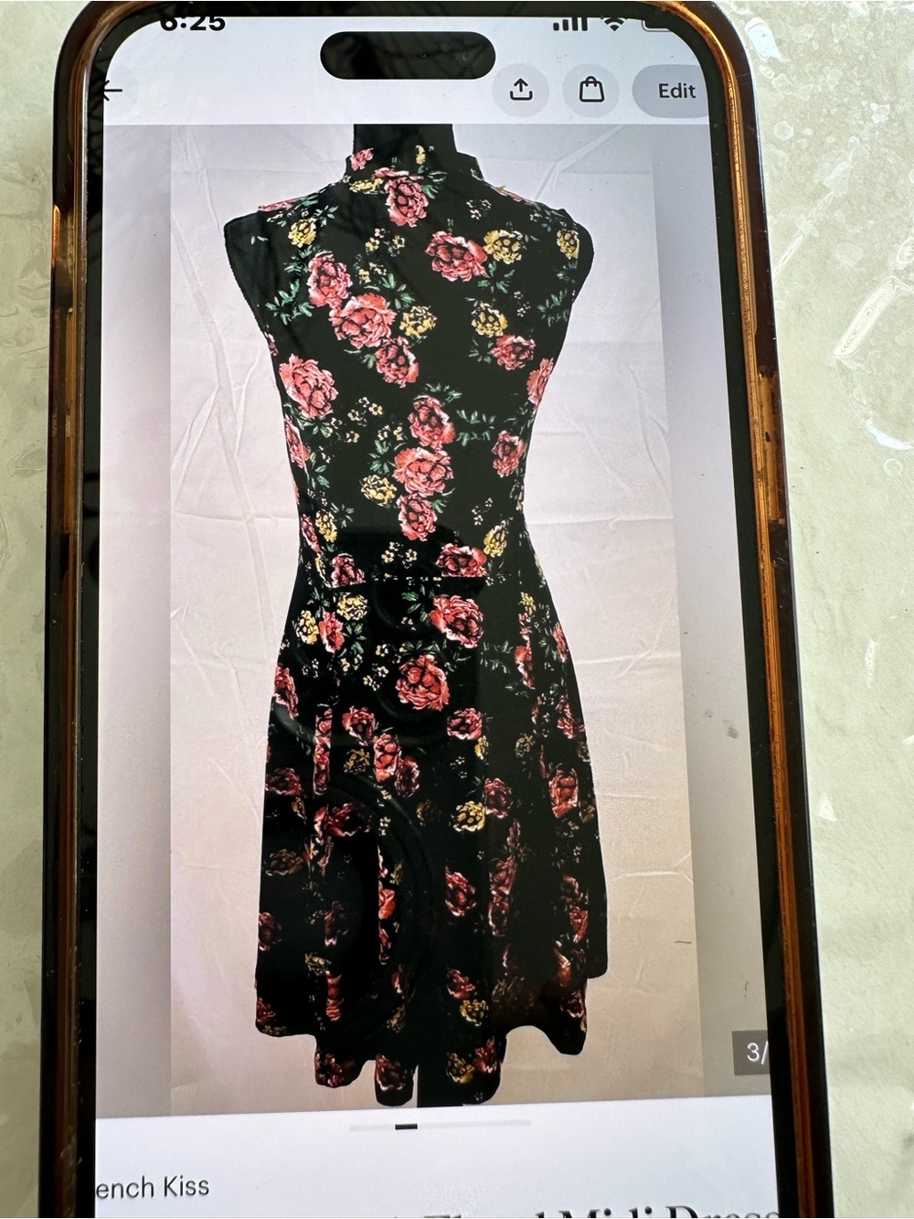 french kyss Black mini Dress with Pink and Floral Print high neck